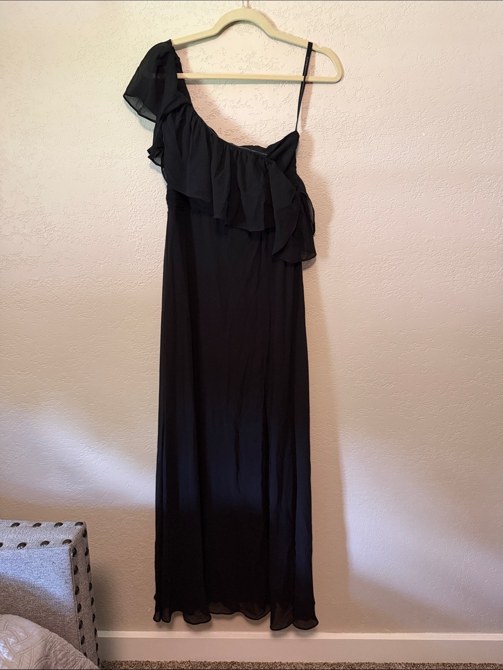 Ever Pretty Black One-Shoulder Ruffle Maxi Dress